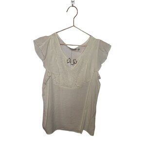 Notations Womens Ivory Lace Flutter Sleeve Blouse Size M
